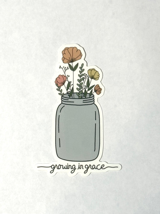 "Growing In Grace" Flower Jar Sticker